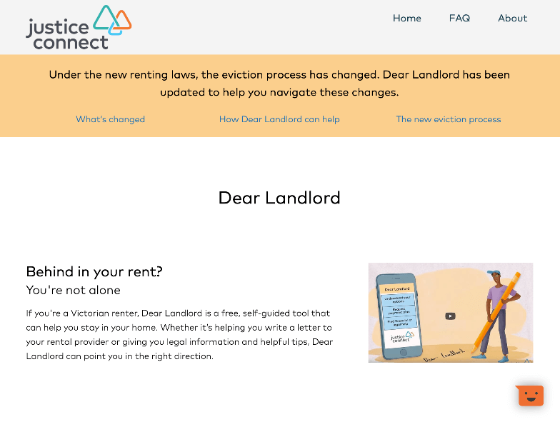 Screenshot of the top part of the home page launched with the new rental laws