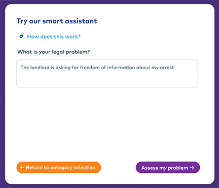 Prototype of the try our smart assistant page