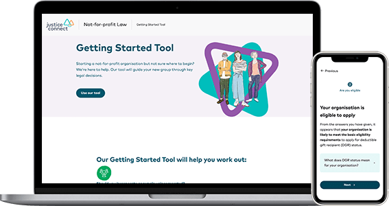 Screen shots of the Getting Started tool on a laptop, and the DGR tool on a mobile